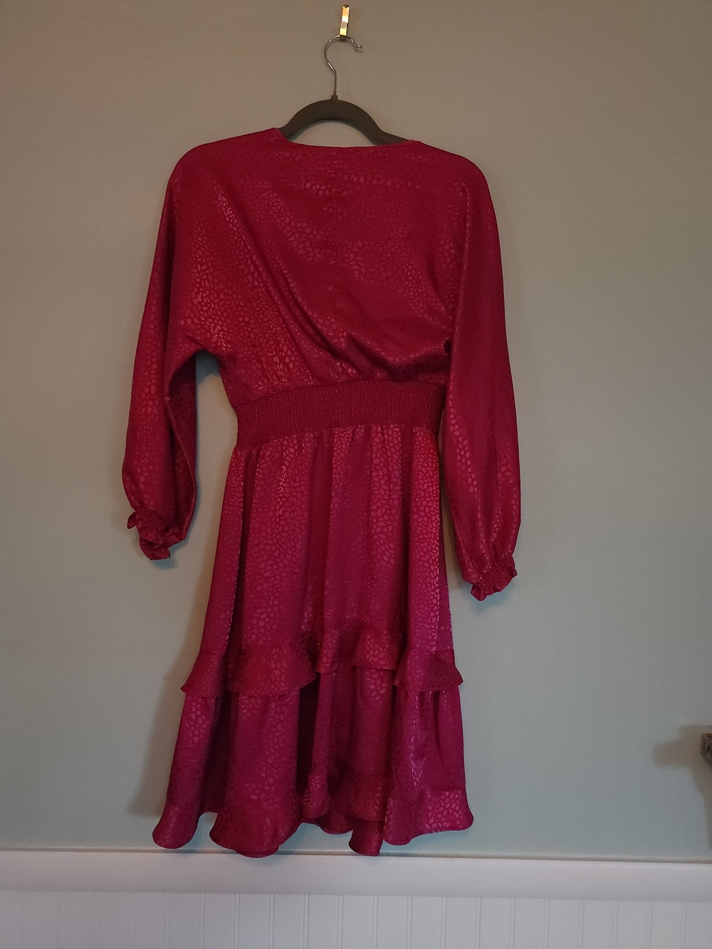 Emma & Michele Hot Pink V-Neck Long Sleeve Tiered Dress - Picture 3 of 3